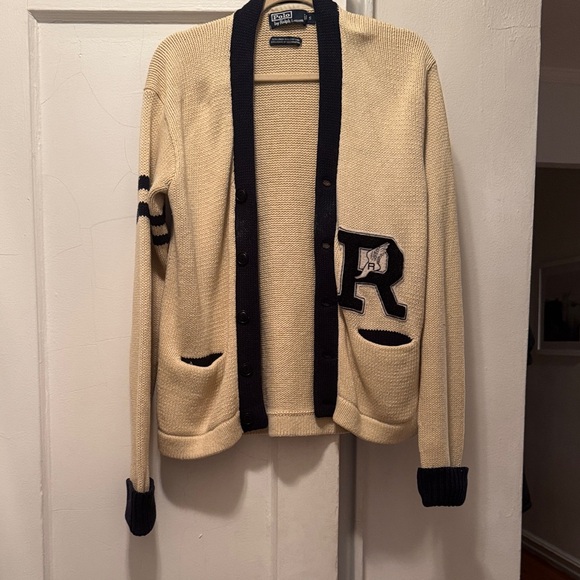 Ralph Lauren Sweaters - Ralph Lauren Beige and Navy Knit Cardigan